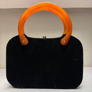 1950’s Bobbie Jerome Black Velvet Handbag With Bakelite Handles Large